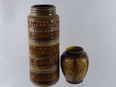 A West German Pottery Pillar Vase, of geometric design approx 42 cms together with a Sylvac