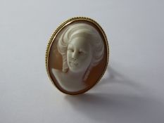 A Lady's 9ct Gold Shell Cameo Ring, size P, weight approx 7.6 gms.
