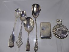 Miscellaneous Silver, including a lady's scent bottle, engine turned with stopper, hallmarks rubbed,