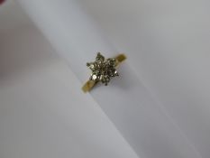 A Lady's 18 ct Yellow and White Gold Diamond Cluster Ring, 7 x 8 cut dias, approx 17 - 18 pts,