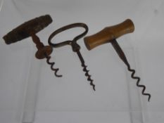 A Collection of Miscellaneous Items, including three vintage cork screws and a vintage oak cutlery