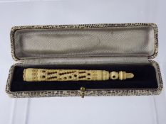 An Antique Bone Dip Pen, which unscrews to reveal a nib in the pen body. Pierced decoration and