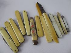 Four Antique Silver Bladed Mother of Pearl Pen Knives, all with Sheffield hallmark. (4)