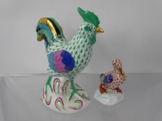 A Hand Painted 'Herend Hungary' Cockerel, together with a Herend duck, approx 14 cms and 6.5 cms