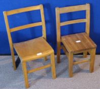 Four Wooden Children's Chairs, two oak and the other two pine with front stretchers. (4)