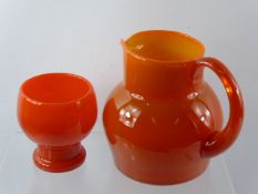 Swedish Art Glass Eric Höglund (1932-1998) for Boda Glass, Orange Vase and Jug, approx 17 cms
