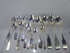 Miscellaneous Silver Spoons, including four Exeter hallmark teaspoons, Georgian London hallmark