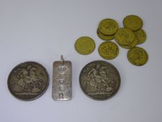 Miscellaneous Items, including an 1893 Victorian silver crown, silver Ingot pendant and