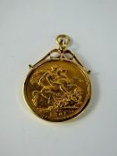 A Victorian 1901 Solid Gold Full Sovereign in 9 ct Gold Mount.