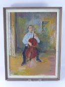 Contemporary Oil on Canvas, depicting the acclaimed cellist John Franca, framed.
