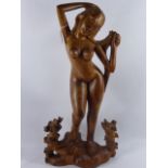 A Teak Wood Carving of a Balinese Beauty, approx 62 cms