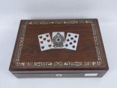 A Victorian Rose Wood and Mother of Pearl Inlay Games Compendium, the rosewood box having finely