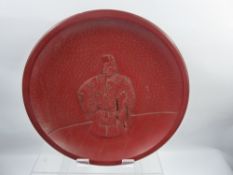 A Japanese Lacquered Shallow Bowl, depicting an Emperor, signature to upper right, approx 33 x 35