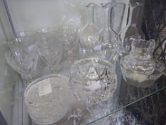 A Miscellaneous Quantity of Glass, including three wine carafes, four sherry glasses, four tumblers,