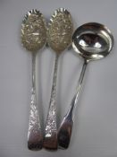 A Pair of Georgian Silver Berry Spoons, London hallmark dd 1827, mm Richard Cooke, together with a