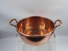 A Good Quality 19th Century Copper Jam Pan with Handles, together with an antique copper bed warmer.