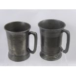 Two 19th Century English Pewter 1 Quart Measures, both inscribed with public house names and