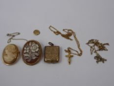 Two Cameo's, one in 9 ct Gold Mount, together with a 9 ct gold crucifix and chain and crucifix