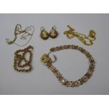 Miscellaneous 9 ct Gold, including chains, earrings and gate link bracelet, approx 11.5 gms