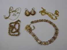 Miscellaneous 9 ct Gold, including chains, earrings and gate link bracelet, approx 11.5 gms