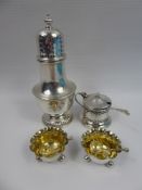 A Pair of Silver Gilded Salts, beaded fluted design on ball feet, London hallmark, mm H.