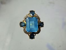 A Lady's Gem 9k Gold Blue Topaz and Diamond Ring, blue octagon topaz 11 x 9 mm, approx 5.4 ct,