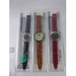 Gentleman's Automatic Swatch Watches, in the original boxes with paperwork, including Goldfinger,