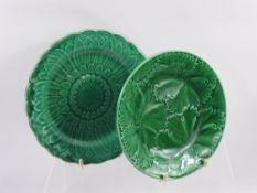 A Pair of Antique Green Wedgwood Sun Flower Design Plates, together with two green cabinet plates