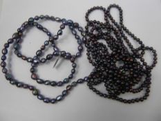 Lady's Miscellaneous Black Pearl Necklaces, approx 240 cms and 98 cms in length(untested), small