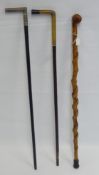 Three Gentleman's Walking Sticks, including Briar wood, Horn handled cane and a Chinese white