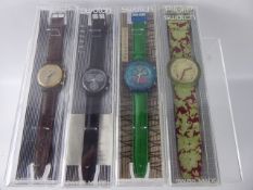 A Collection of Five Swiss Made 'Swatch' Watches, including Pop Swatch, Chrono x 2, and Aquachrono