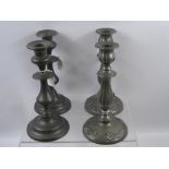 Two Pairs of 19th Century English Pewter Candlesticks, approx 23 cms high. (4)