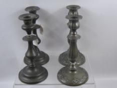 Two Pairs of 19th Century English Pewter Candlesticks, approx 23 cms high. (4)