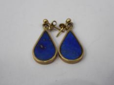 A Pair of Lady's 14 ct Stud Gold and Lapis Lazuli Drop Earrings, approx 4.6 gms.