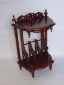 A Victorian Style Mahogany Canterbury, approx 90 x 39 cms, on turned supports, three magazine