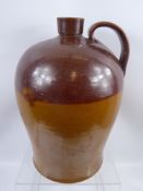 Two Large Brown Pottery Cider Flagons, approx 48 and 38 cms, together with two spelter figures one