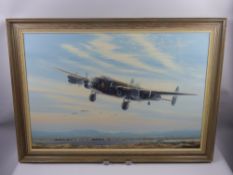 Chris Golds 1936 to Present, Oil on Canvas, depicting WWII Bomber planes returning home, signed