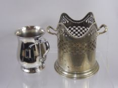 A Silver Plated Champagne Bottle Holder, together with a silver plated tankard. (2)