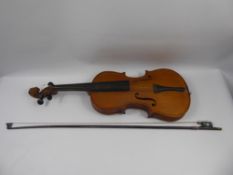 A German Pine Antonius Stradivarius Labelled Violin, label to interior together with bow.