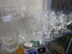 A Miscellaneous Quantity of Glass, including tumblers, water pitcher, eight cut glass wine glasses