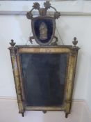 An Antique Marble Framed Hall Mirror, topped with a Grecian figure, approx 35 x 65 cms. (af)
