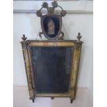 An Antique Marble Framed Hall Mirror, topped with a Grecian figure, approx 35 x 65 cms. (af)