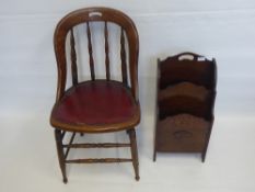 A Vintage Oak Spindle Back Desk Chair, together with magazine rack. (2)