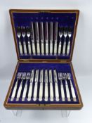 An Antique Set of Twelve Victorian English Dessert Knives and Forks, with mother of pearl handles by