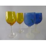 A Collection of Thirteen 'Acid Yellow' Studio Wine Glasses, etched 'Everglassling', together with