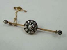 An Antique 14 K Yellow Gold Rose Cut Diamond Brooch, approx 3.7 gms, the brooch having a central