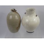 A Peter Sparrey Raku White Pottery Crackle Glaze Vase, together with another ovoid vase with