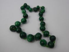 A Lady's Antique Polished Malachite Bead Necklace, approx 43 cms.