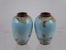 A Pair of Chinese Cloisonné Vases, turquoise ground with butterflies. (af)