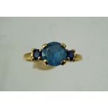 A Lady's 14 ct Blue Stone Ring, size R, approx 2.6 gms